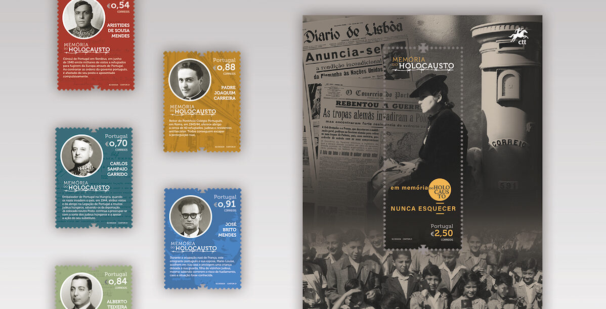 selos, memória, Holocausto, Aristides de Sousa Mendes, Carlos Sampaio Garrido, Alberto Teixeira Branquinho, padre Joaquim Carreira e José Brito Mendes. selos, memória, Holocausto, Aristides de Sousa Mendes, Carlos Sampaio Garrido, Alberto Teixeira Branquinho, padre Joaquim Carreira e José Brito Mendes.
