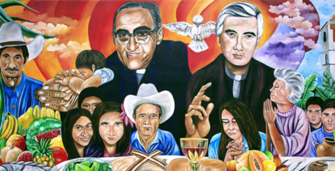Óscar Romero no passado e presente dos Direitos Humanos A painting of St. Oscar Romero and Fr. Rutilio Grande, SJ, in the rectory of San Jose Church in Aguilares, El Salvador. (CNS photoOctavio Duran) (1200 × 612 px)