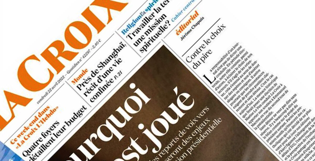 Croix A primeira página do La Croix com o apelo ao voto em Macron, em editorial.