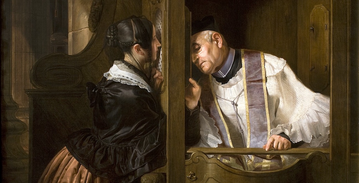 Giuseppe Molteni, confissão, pintura, arte, sacramentos Giuseppe Molteni, La Confessione (A Confissão), 1838, Cariplo Collection, Artgate Fondazione Cariplo, via Wikimedia Commons: