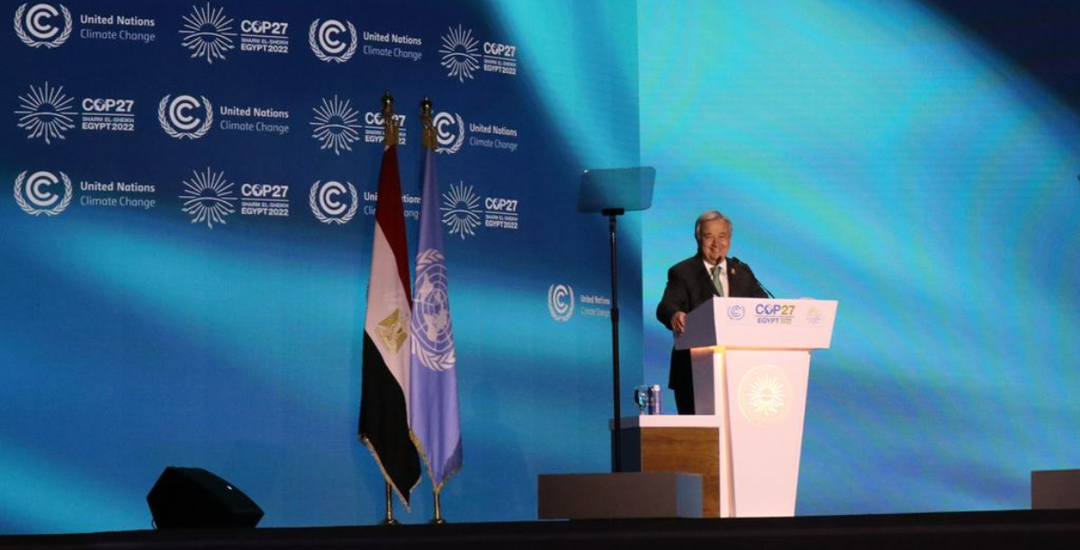 antonio guterres discursa durante a cop 27, a 7 de novmebro de 2022, no egito Foto © UNIC TóquioMomoko Sato antonio guterres discursa durante a cop 27, a 7 de novmebro de 2022, no egito Foto © UNIC TóquioMomoko Sato