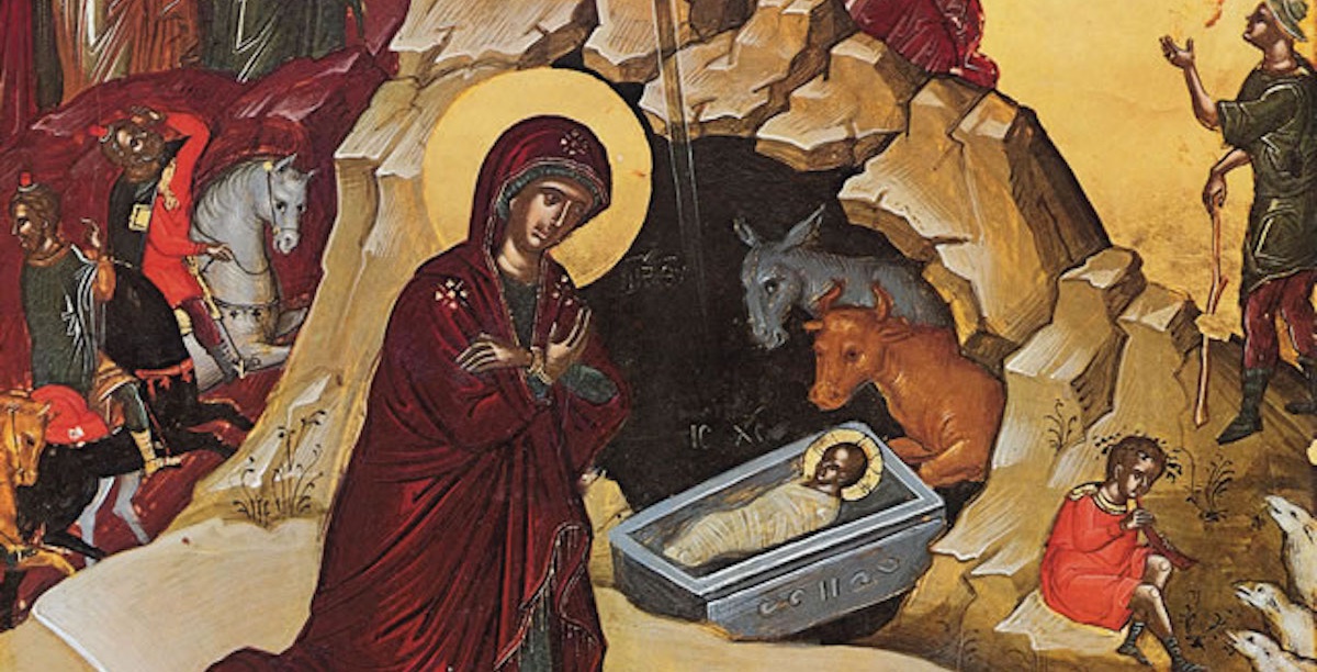 Natal, Natividade, Ícone, Theófanes de Creta, Mosteiro Stavronikita, Monte Athos, Grécia-home