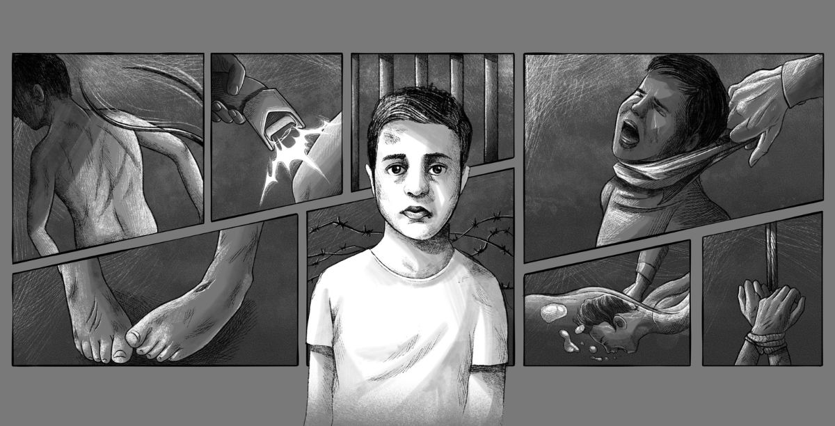 crianças sujeitas a tortura no Irão, ilustração Amnistia Internacional crianças sujeitas a tortura no Irão, ilustração Amnistia Internacional
