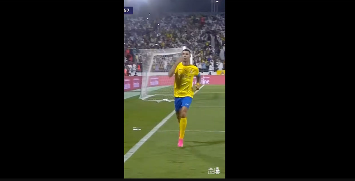 Cristiano Ronaldo festejou de uma forma que já levou a punições com outros atletas. Foto retirado do Youtube