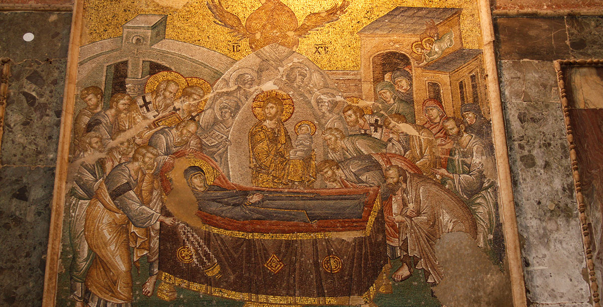 Mosaico da Dormição de Maria na Igreja de Chora, em Istambul, Turquia. Foto © José Luiz Bernardes Ribeiro/Wikimedia Commons