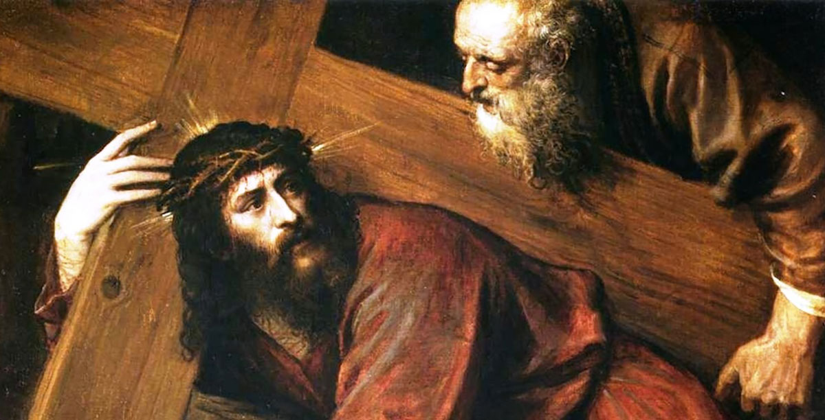 Ticiano, Simão Cireneu. Pintura exposta no Museu do Prado, via Wikimedia Commons.