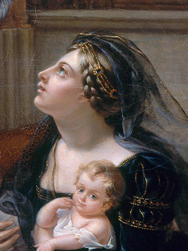 Eugénie Servières, Inês de Castro implorando clemência ao rei Afonso IV (1822, pormenor). Reprodução via Wikimedia Commons.