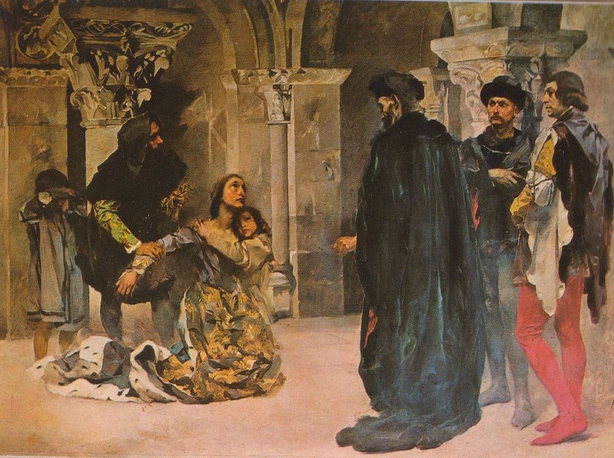 Columbano Bordalo Pinheiro, Assassínio de Dona Inês de Castro (1901-1904), obra exposta no Museu Militar de Lisboa, via Wikimedia Commons.