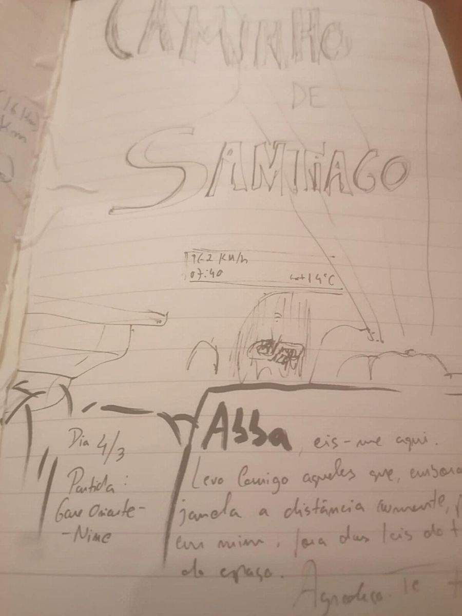 Início do registo do diário de Caminho de Santiago, de Cláudio Louro