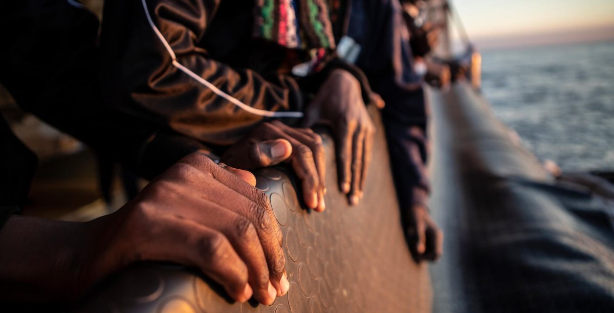 People rescued from the central Mediterranean wait aboard the MSF search and rescue ship, Geo Barents, for a safe port for disembarkation. Mediterranean Sea, March 2022.