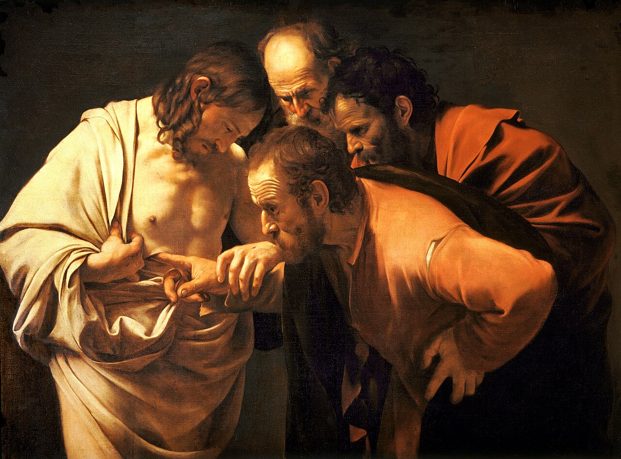 A Incredulidade de São Tomé (1601-02), de Caravaggio, Domínio público, via Wikimedia Commons.