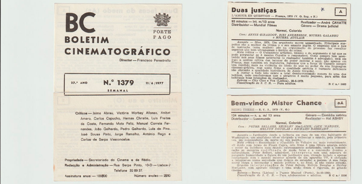 Capa e fichas do BC: o boletim surgiu como órgão oficial do Secretariado do Cinema e da Rádio. Foto: Direitos reservados. 