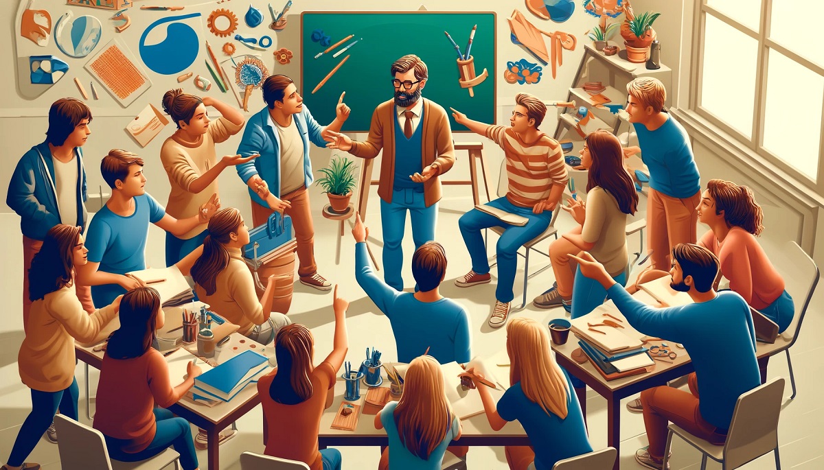 Sala de aula. Diálogo alunos professor