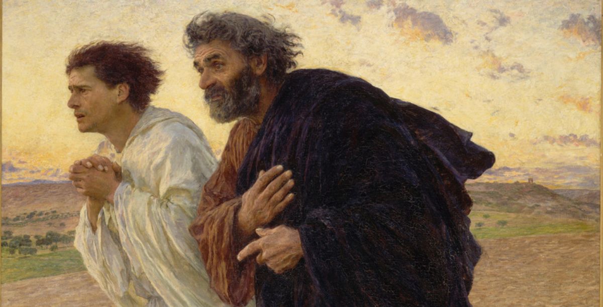 “Os Discípulos Pedro e João correndo para o Sepulcro na manhã da Ressurreição”, por Eugène Burnand, 1898.