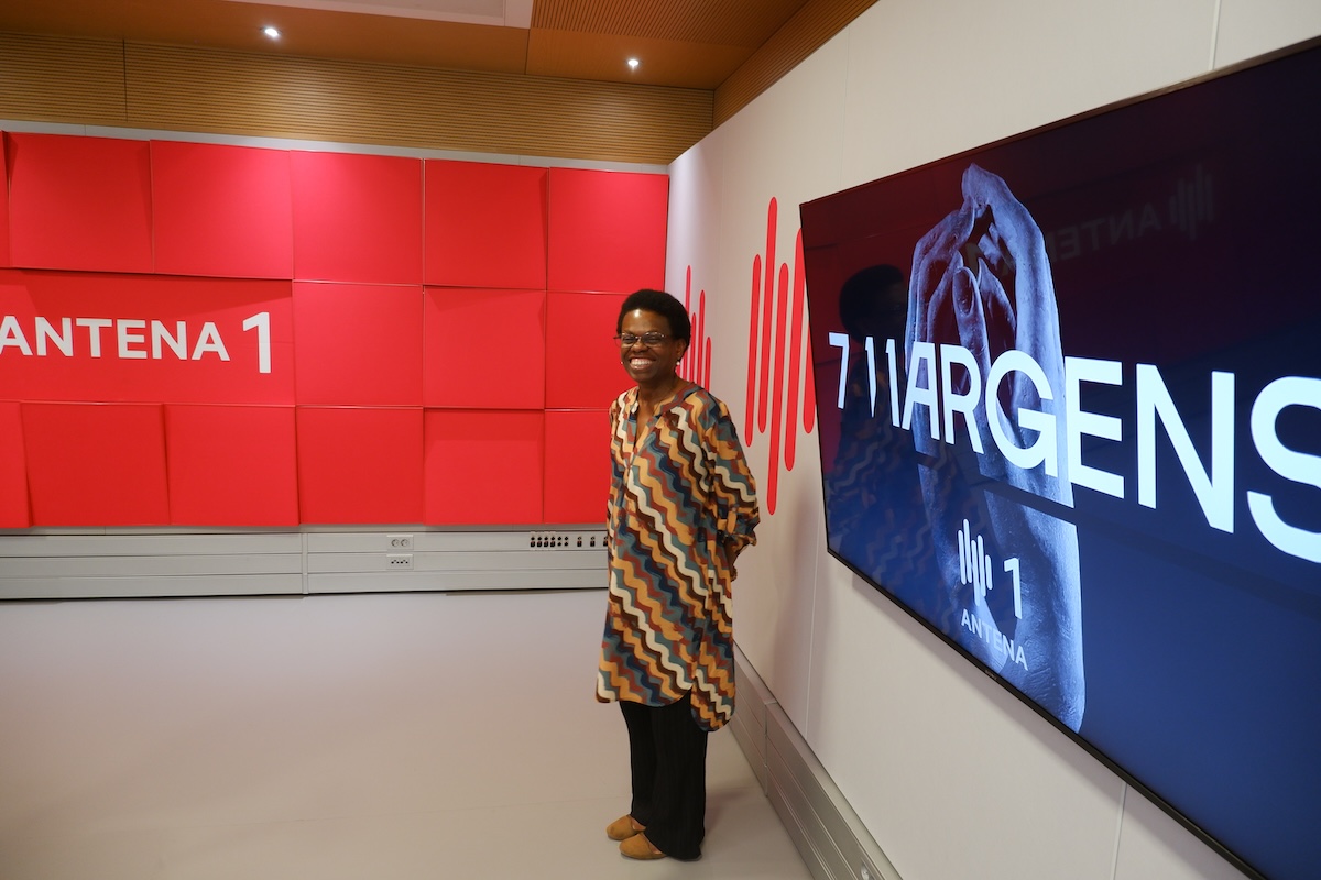 Eugénia Quaresma na gravação do podcast 7MARGENS, na Antena 1. Foto António Marujo