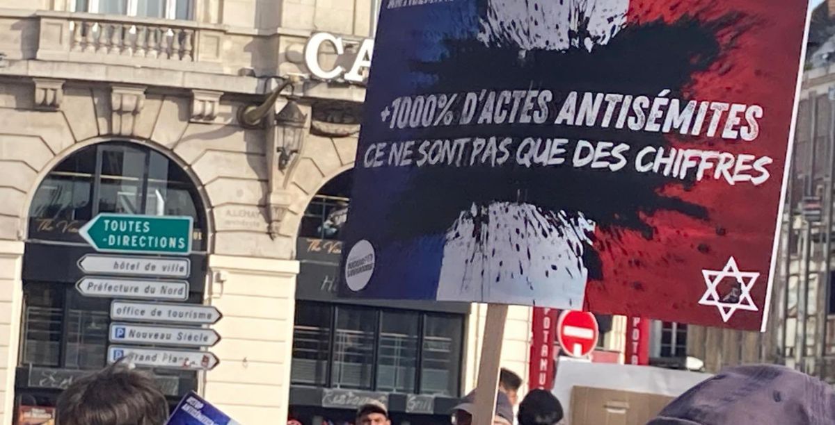 manifestação contra o aumento de atos de antissemitismo em Lille, a 27 junho 2024. Foto Audrey LINKENHELD