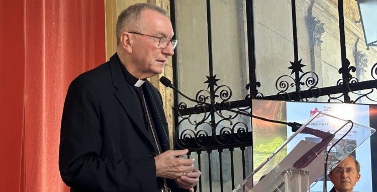 Cardeal Parolin durante seu discurso na Embaixada da Itália junto à Santa Sé, 2 julho 2024. Foto Vatican media