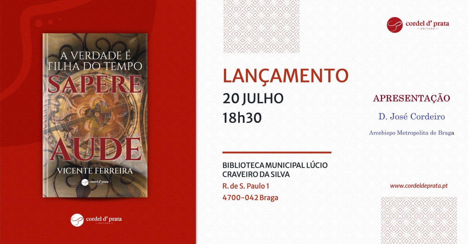 Cartaz lançamento do livro A verdade é filha do tempo, Vicente Ferreira