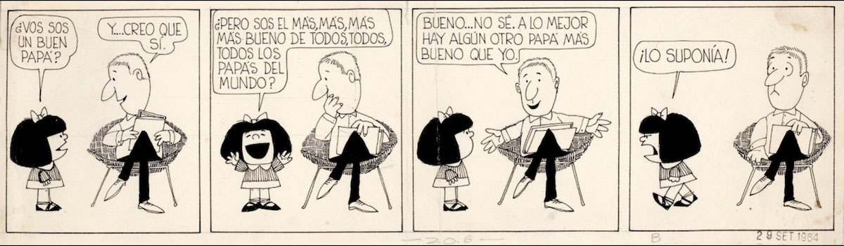 O pai visto por Mafalda, de Quino: “A necessidade de autonomia que caracteriza a adolescência pode ser geradora de conflitos familiares.” Foto © DR