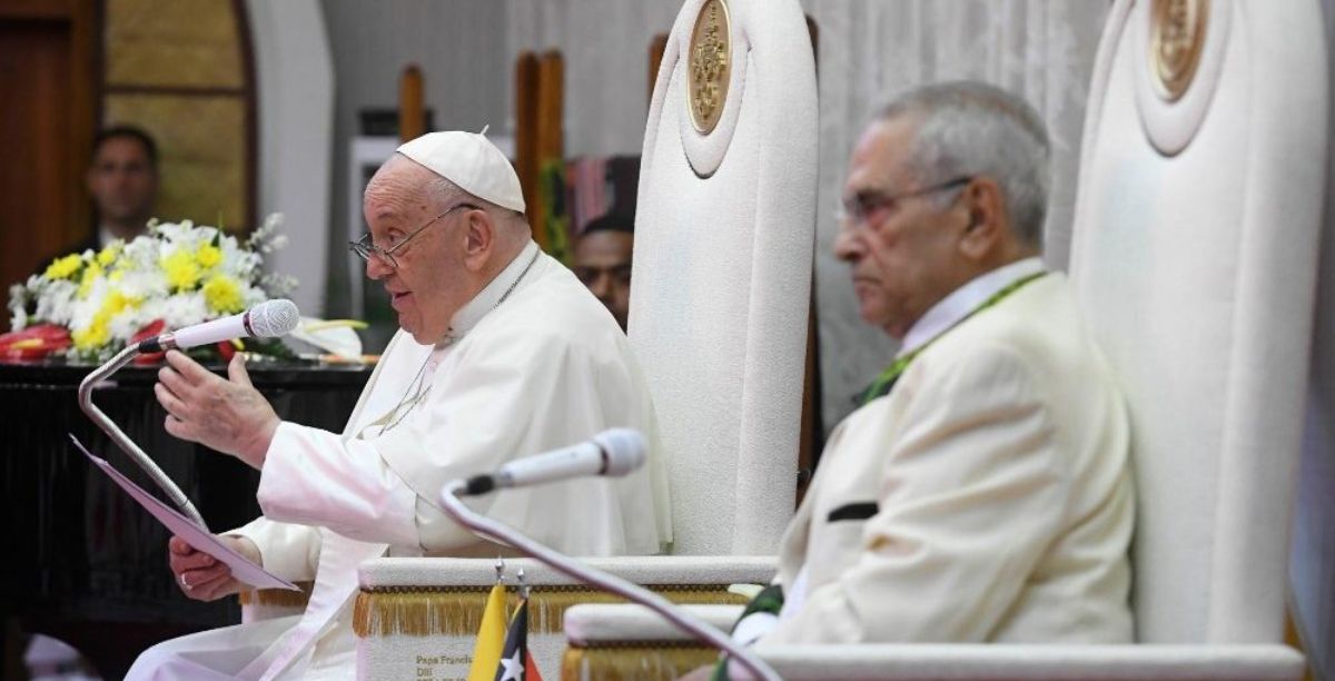 Papa Francisco e Ramos Horta no encontro com as autoridades em Dili, Timor-Leste, a 9 de setembro de 2024. Foto Vatican Media
