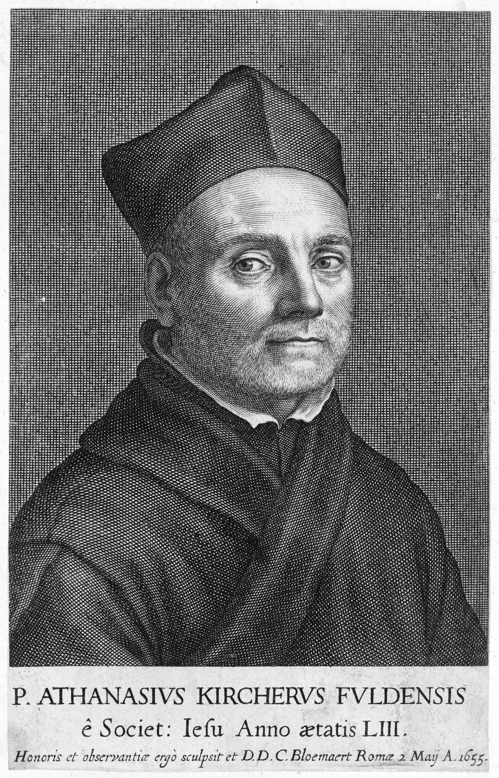 Athanasius_Kircher. Imagem: Cornelis Bloemaert, Public domain, via Wikimedia Commons.