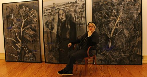 A pintora Graça Morais na inauguração da exposição ‘A Natureza e a Graça’. Foto Centro de Arte Contemporânea Graça Morais (1)