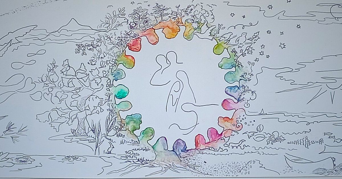 Pormenor do painel pintado pela artista plástica Ana Cordovil para o Encontro da Fraternidade. DR