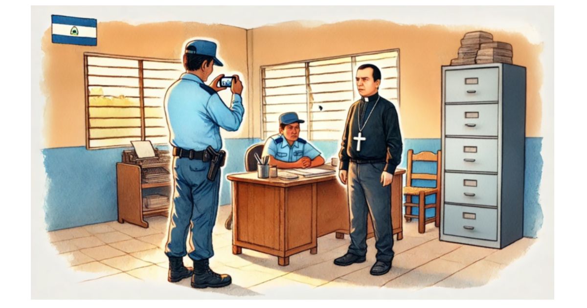 Inúmeros padres católicos são obrigados a apresentar-se semanalmente na esquadra de polícia. Imagem gerada por IA pelo sítio Mosaico CSI Inúmeros padres católicos são obrigados a apresentar-se semanalmente na esquadra de polícia. Imagem gerada por IA pelo sítio Mosaico CSI