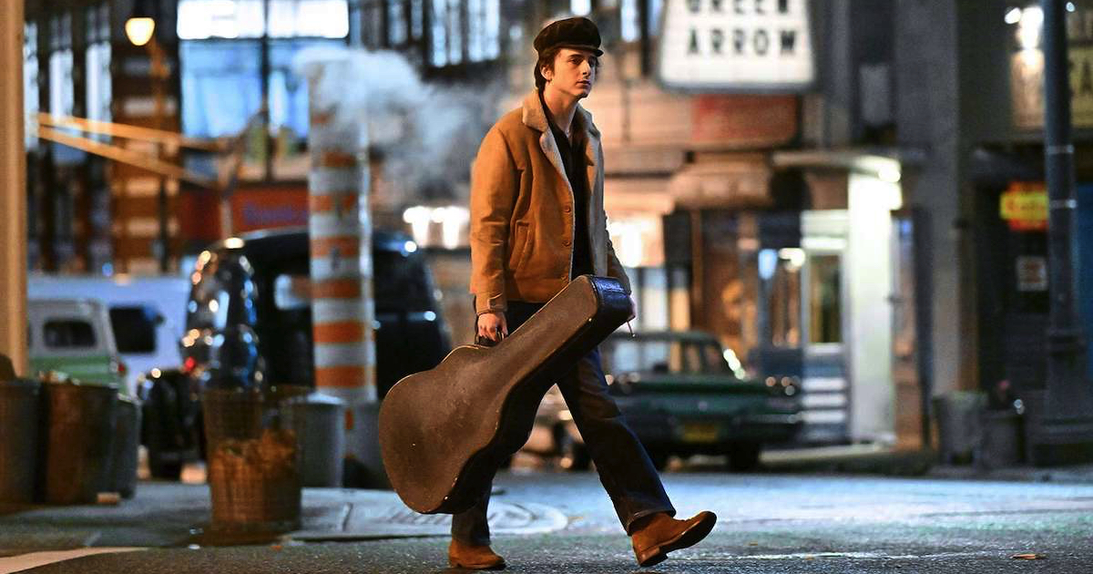 Timothee-Chalamet-a-complete-unknown Timothée Chalamet em A Complete Unknown, como Bob Dylan. Foto: Direitos reservados