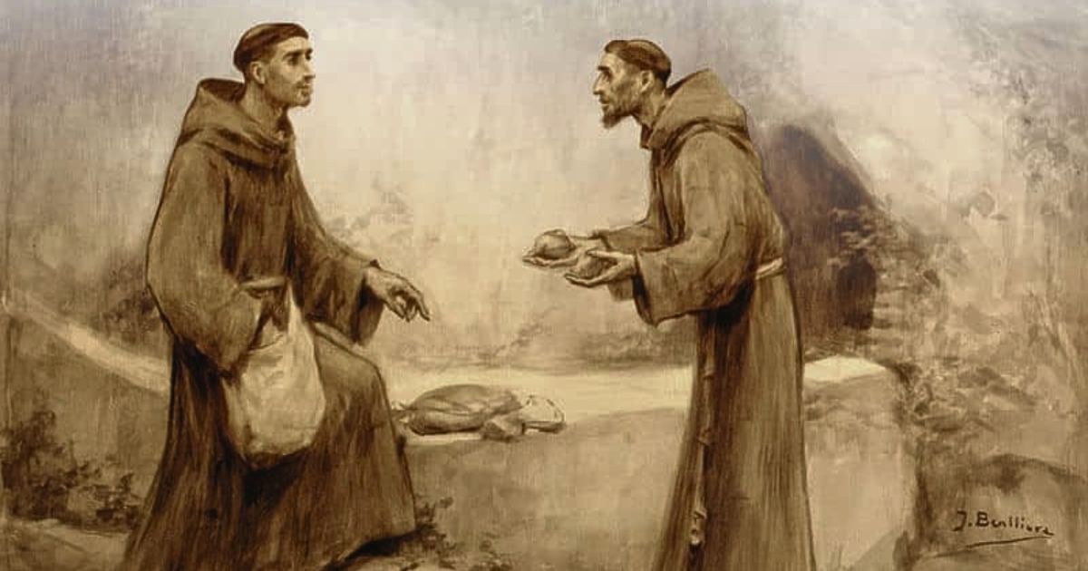 Francisco de Assis e Frei Leão. Josep Benlliure Gil (1855-1937), domínio público
