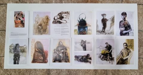 “Isto é Gaza” – palestinianos propõem arte como ‘pulmão’ de resistência Alguns dos trabalhos de artistas palestinianos que têm suscitado interesse em várias cidades europeias e que estão agora expostos na Universidade do Minho, em Braga. Foto DR