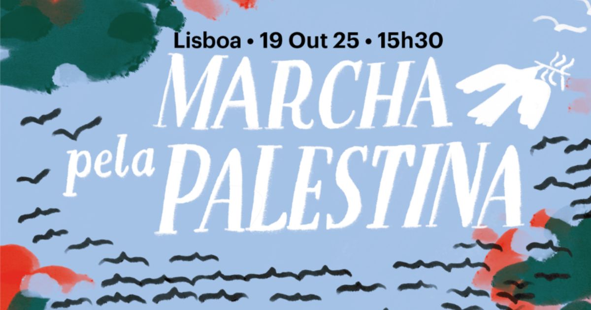 Marcha pela Palestina cartaz. Foto AI