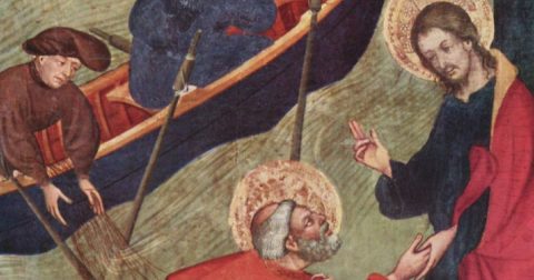 Imagem a partir do original Jesus salva São Pedro das águas (c. 1411), de Lluís Borrassà.