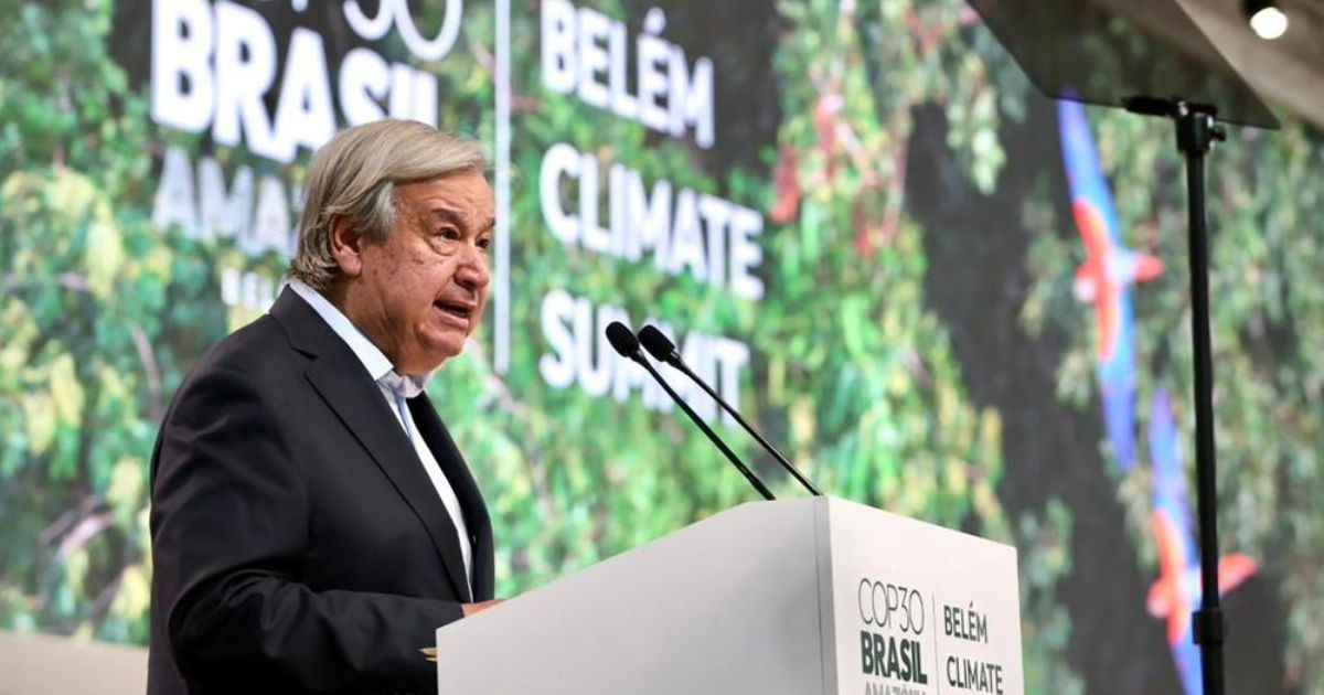 © UNFCCCKiara Worth. O secretário-geral das Nações Unidas, António Guterres, discursou nesta quinta-feira na Cimeira de Líderes da COP30, em Belém