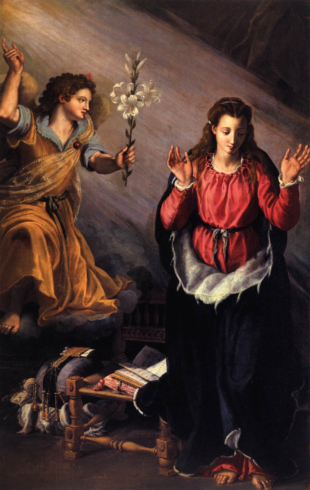 Anunciação (1603) Alessandro Allori Galeria da Academia de Belas Artes de Florença. Imagem: Alessandro Allori, Domínio público, via Wikimedia Commons.