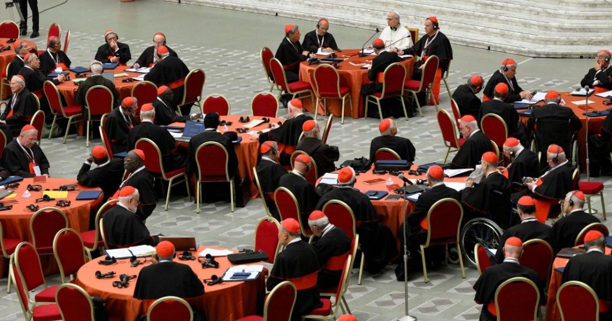 Papa e cardeais reunidos em grupo durante Consistório, 7 janeiro 2025. Foto @Vatican Media