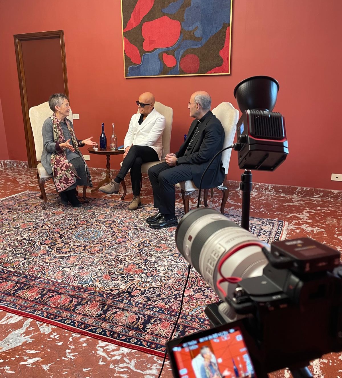 Pedro Abrunhosa no Vaticano com Maria João Pires e cardeal Tolentino Mendonça. Foto DR, FB Pedro Abrunhosa b