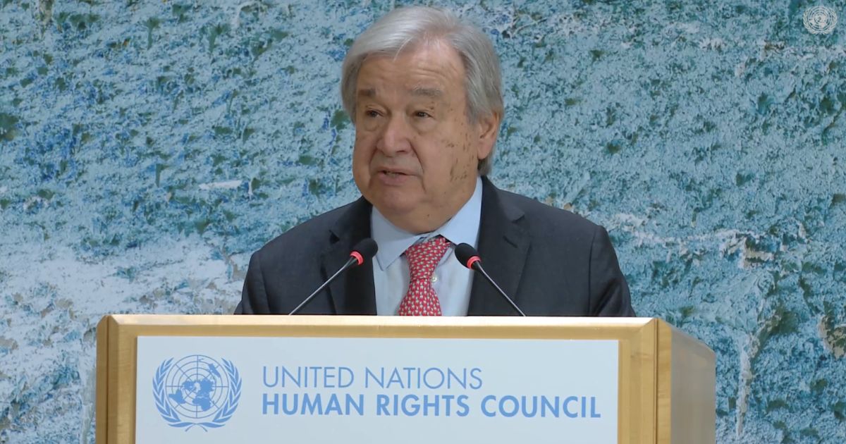 António Guterres discursa na abertura do 61 Conselho dos Direitos Humanos. Imagem retirada da transmissão vídeo da ONU