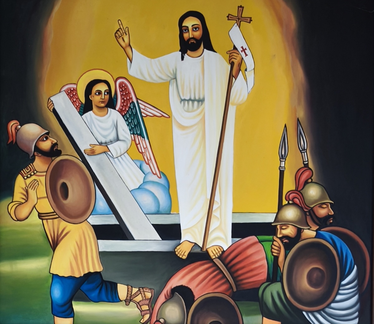 O prato tradicional para quebrar o jejum no dia de Páscoa é o doro wot, galinha em molho. Na imagem, ícone etíope. Direitos reservados. Etiópia