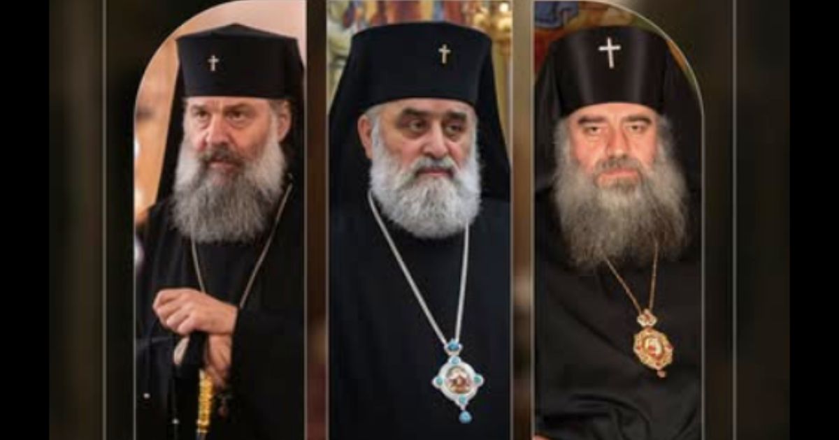 Os três mais votados para suceder ao Patriarca Ilia II na Geórgia. Foto პუბლიკა • Publika