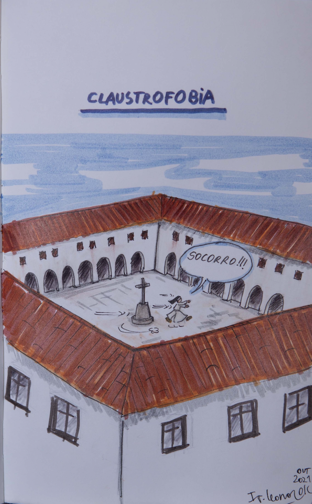 Claustrofobia. Ilustração © Leonor Wemans no livro A Igreja Que Ri
