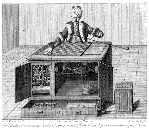 O Turco Mecânico de Von Kempelen (1770).