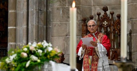 Leão XIV durante a Oração da Hora Sexta na Catedral de Barcelona (@Vatican Media)