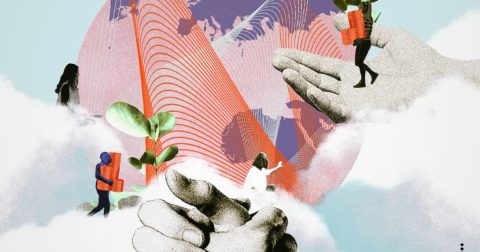 Trabalhar metade do tempo para salvar o planeta? Parece utopia, mas é a proposta do Relatório de Justiça Global Pormenor de ilustração do Relatório Global de Justiça, na na Paris School of Economics, 4 de junho. Foto WIL
