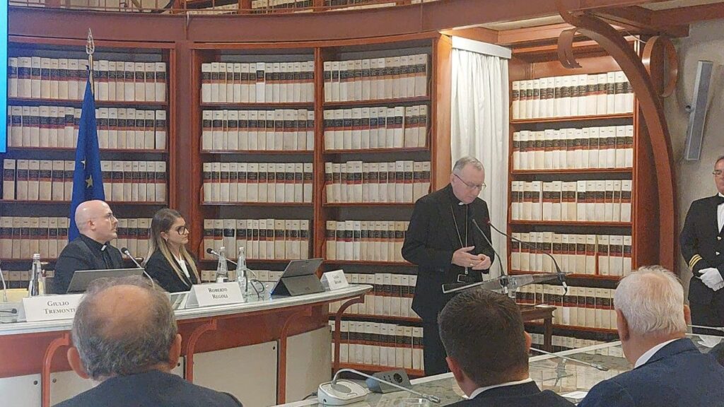 Cardeal Pietro Parolin na iniciativa sobre a IA no Parlamento italiano. Foto Vatican Media