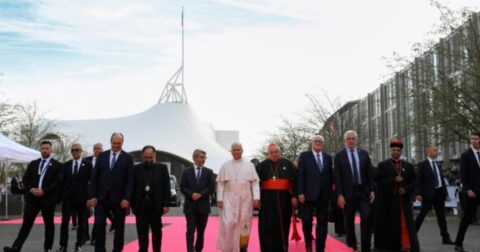 O Papa no encontro no Centro de Congressos Robert Schuman, em Metz. Foto Vatican Media