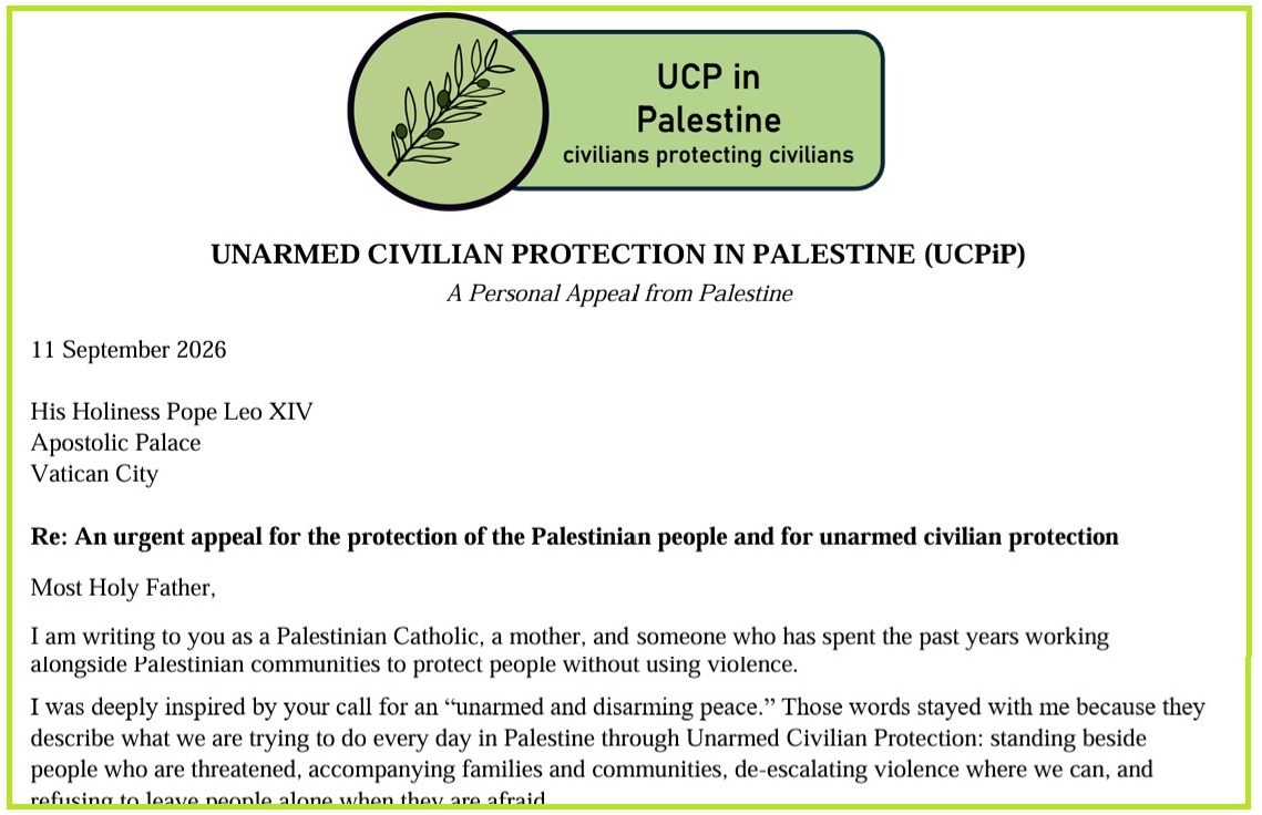 Reprodução de parte da carta de Amira Musallam. Foto: Direitos reservados. paz Gaza Papa