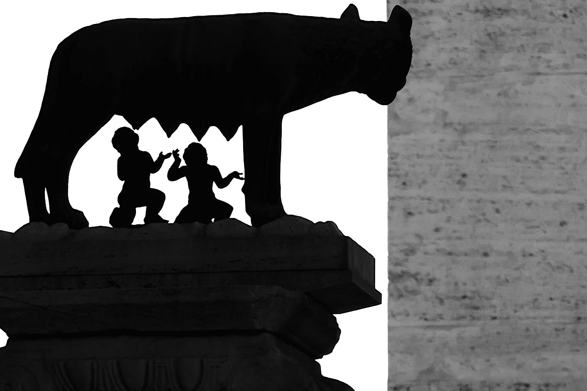 Escultura da loba com Rómulo e Remo. Roma. Fotografia ©