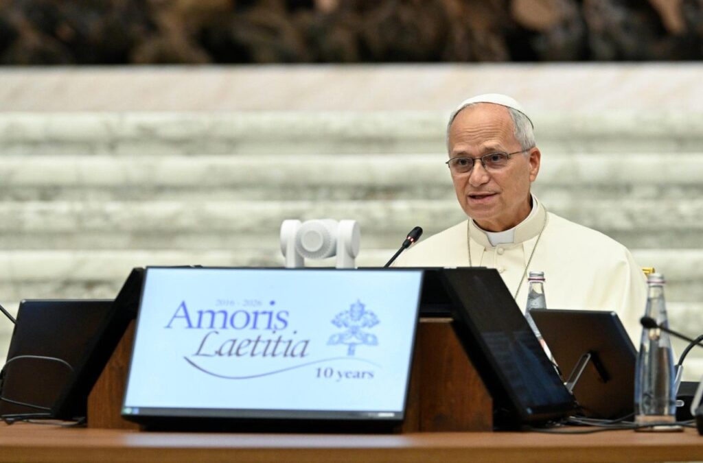 Papa Leao XIV na abertura do encontro sobre Amoris laetitia. Foto Vatican Media